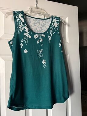 Women's Teal Floral Scoop Neck Tank Top
